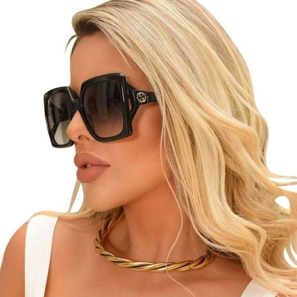 Gucci GG0876S 001 Sunglasses Rectangle Black Gray Oversized Gradient Women - Picture 1 of 12
